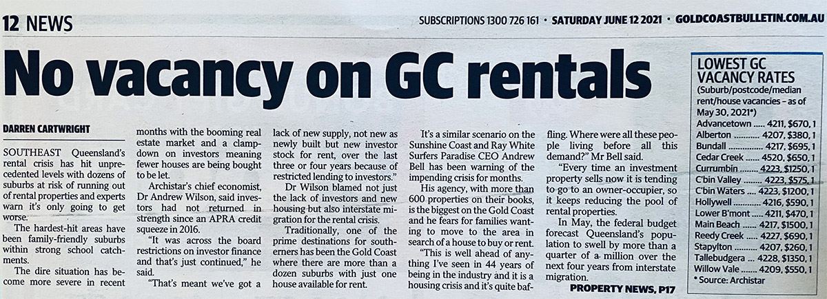 Gold Coast House Vacancy Article GCB